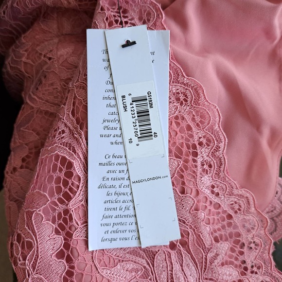 Maggy London NWT Pink V-Neck Lace Midi Dress 3/4 Sleeves Size 10 Blush Pink - Picture 8 of 11